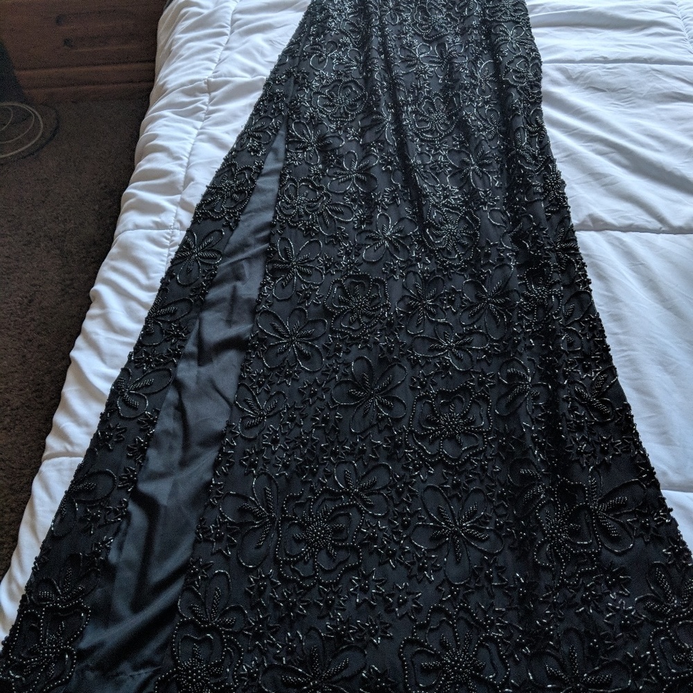 Vintage Silk Hand Beaded Black Dress Gown Wedding - Picture 2 of 8